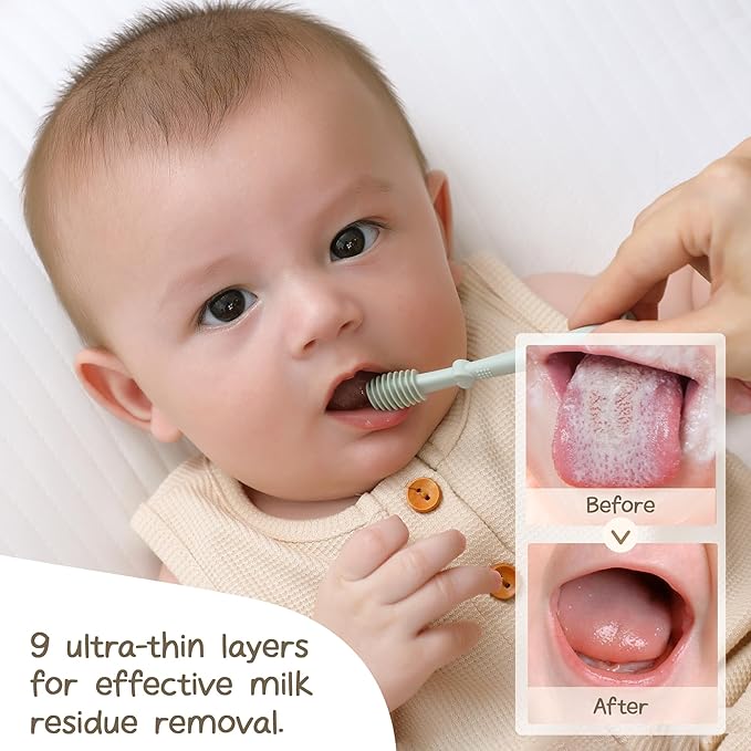 Moonkie Baby Tongue Cleaner, Toddler Toothbrush, Baby Oral Cleaner Newborn Kit for 3 Months+, 3 Pcs (Blush/Pale Mauve/Ivory)