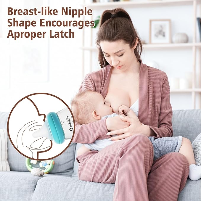 Glass Baby Bottles with Natural Response Nipple Size M - Anti Colic Baby Bottles Wide Neck Slow Flow Baby Bottle (Blue, 8oz (Pack of 4))