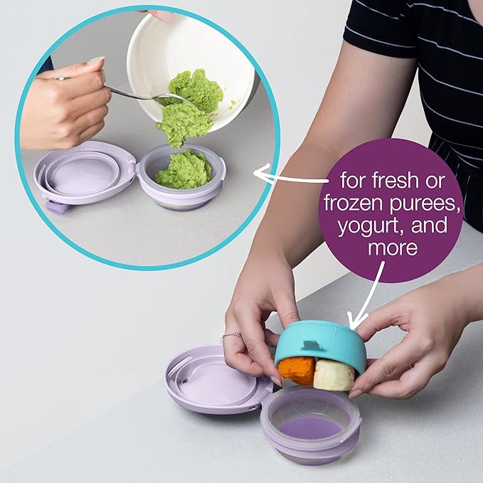 b.box Fill + Feed (Lullaby Blue) | Reusable Baby Food Pouch | For Babies & Toddlers 4m+ | Silicone/Nylon Pouch, BPA-Free Lid | Dishwasher & Microwave Safe | 110mL (3.7oz, ½ Cup) Capacity