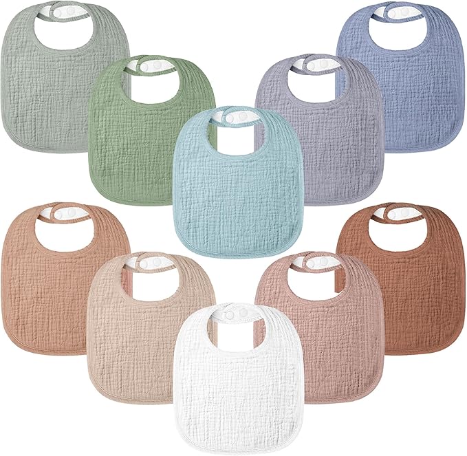 100% Cotton Muslin Baby Bibs 10-Pack Baby Drool Bibs for Unisex Baby Toddlers Infant Newborns Drooling and Teething