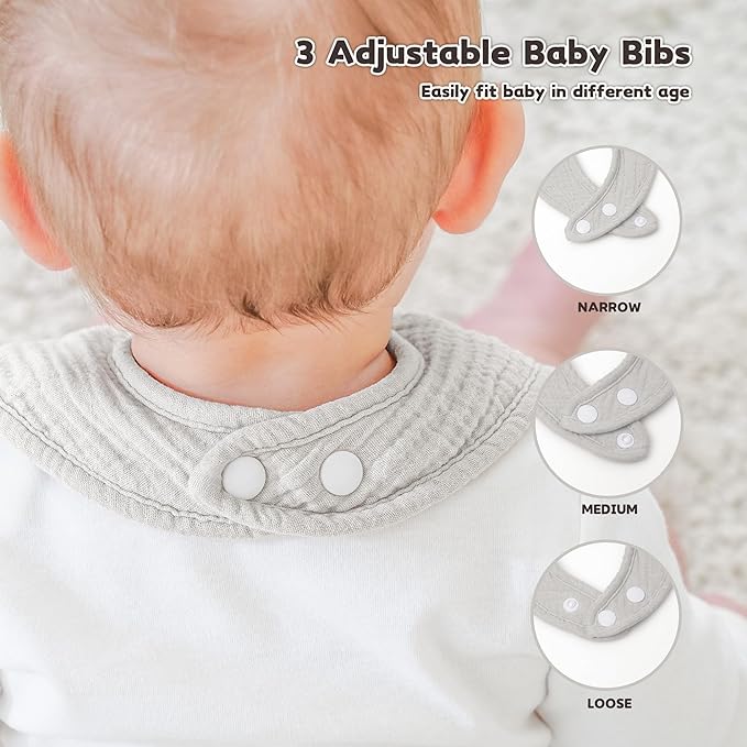 Susurration Muslin Baby Drool Bibs 6Pack Soft Square Adjustable Baby Bandana Bibs for Unisex Girls & Boys
