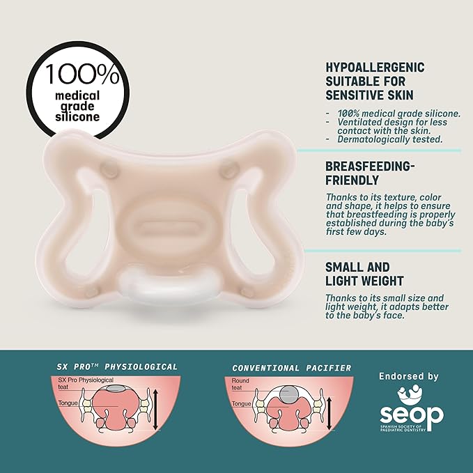 Suavinex Zero Zero Silicone Baby Pacifier w/SX Pro Physiological Pacifier Nipple (0-6M), Fair