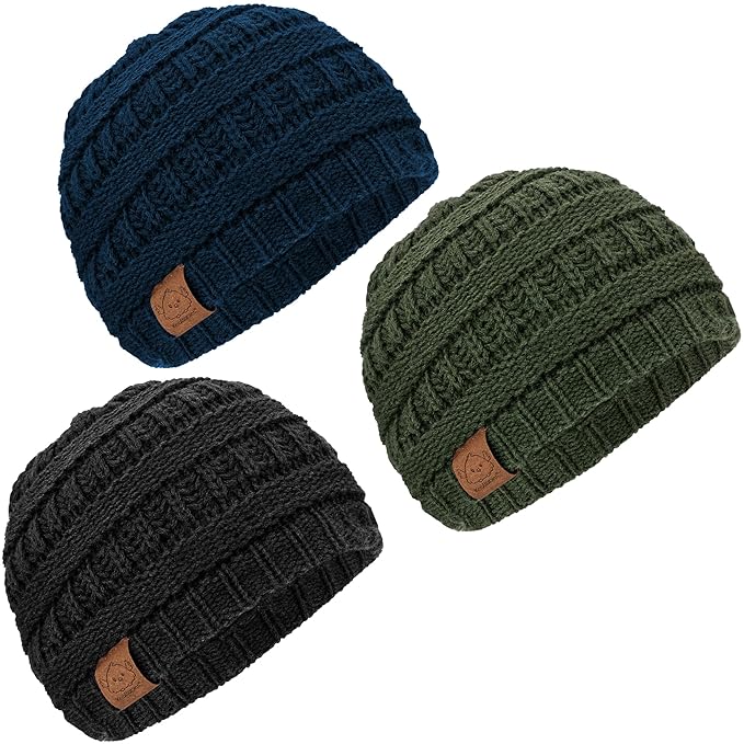 3-Pack Baby Beanies for Boys, Girls - Stretchy Knit Baby Hats, Cute Newborn & Toddler Winter Hat, Soft & Warm Infant Beanie 6-36 Months (Urban, M)
