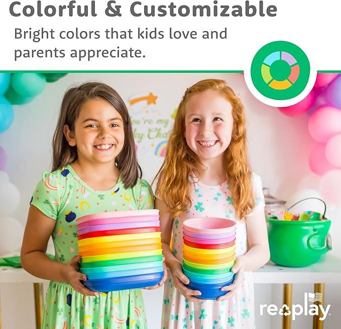 Re-Play 12 oz. Toddler Bowls Set of 3 - Kids Deep-Walled, Durable & Reusable Snack and Meal Bowls, Dishwasher & Microwave Safe, BPA-Free, Made in USA from Recycled Plastic, Sea Glass