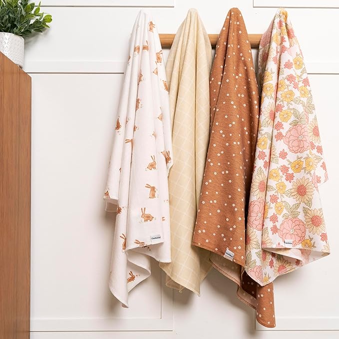 Gerber Unisex Baby 100% Cotton Flannel Receiving Blankets 30x30 Inches (Pack of 4), Retro Floral, One Size