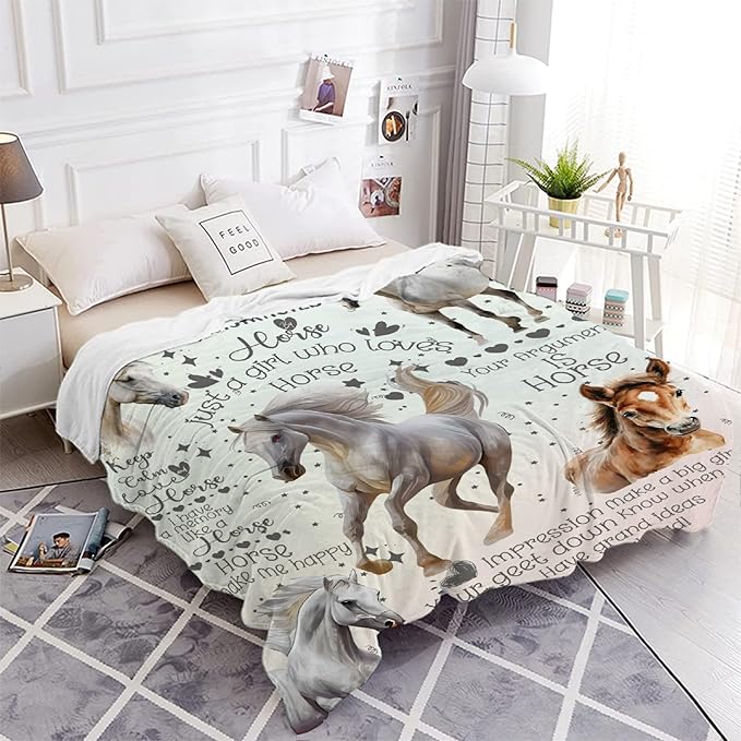 Horse Blanket for Baby Girls Flowers Animals Throw Blanket for Boys, Lightweight Cute Horse Soft Flannel Blankets for Kids Gifts, 30x40 Inches