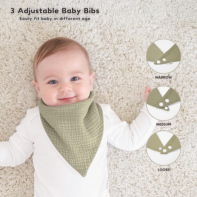 Susurration Muslin Baby Drool Bibs 6Pack Soft Triangular Adjustable Baby Bandana Bibs for Unisex Baby Girls & Boys