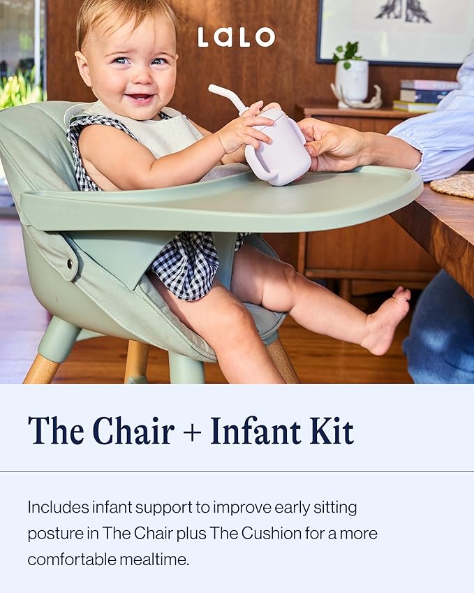 Lalo The High Chair Infant Kit - Convertible Wooden High Chair for Babies & Toddlers with Infant Support & Cushion, Grows with Your Child, Dishwasher Safe Tray, Adjustable Footrest Grapefruit