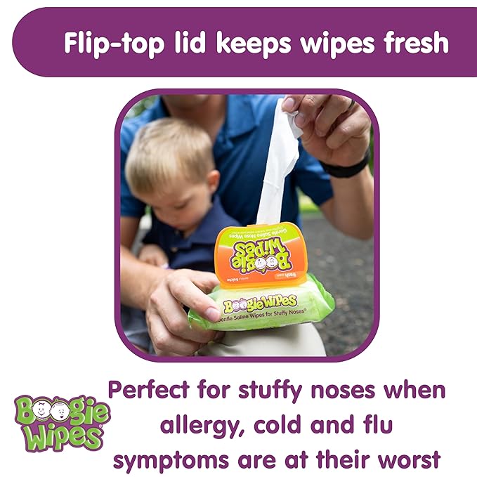 Baby Saline Wipes by Boogie for Face, Hand, Body & Nose, Made with Vitamin E, Aloe, Chamomile and Natural Saline, Fresh Scent, 45 Count