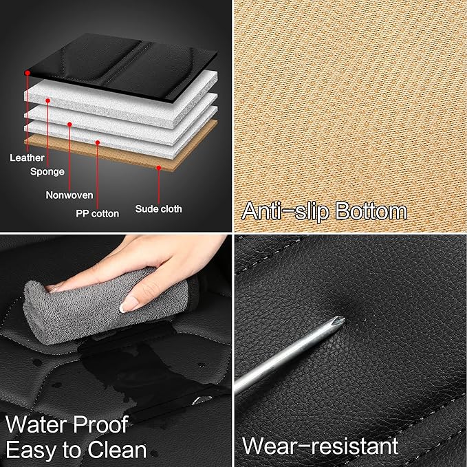 Pariitadin Leather Car Seat Covers Full Set, Waterproof Faux Leather Seat Covers for Cars, Non-Slip Car Interior Covers Universal Fit for Most Cars Sedans Trucks SUVs, Black