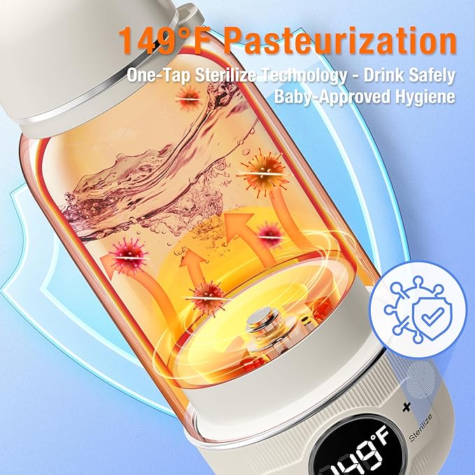 Portable Bottle Warmer for Travel– Warm Baby Formula, Breastmilk, or Water, 13.5oz Milk Warmer with Precise Temp Control & Long Battery Life, Super Fast Charging Baby Bottle Warmer for On-The-Go