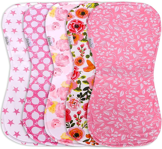 5-Pack Organic Cotton Burp Cloths – Large, Ultra-Soft 3-Layer Towels for Burping, Shoulder & Hand Use, Highly Absorbent
