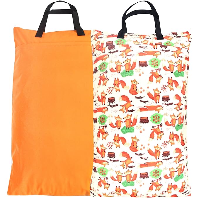 wegreeco Reusable Hanging Wet Dry Cloth Diaper Bag (Orange, Fox)