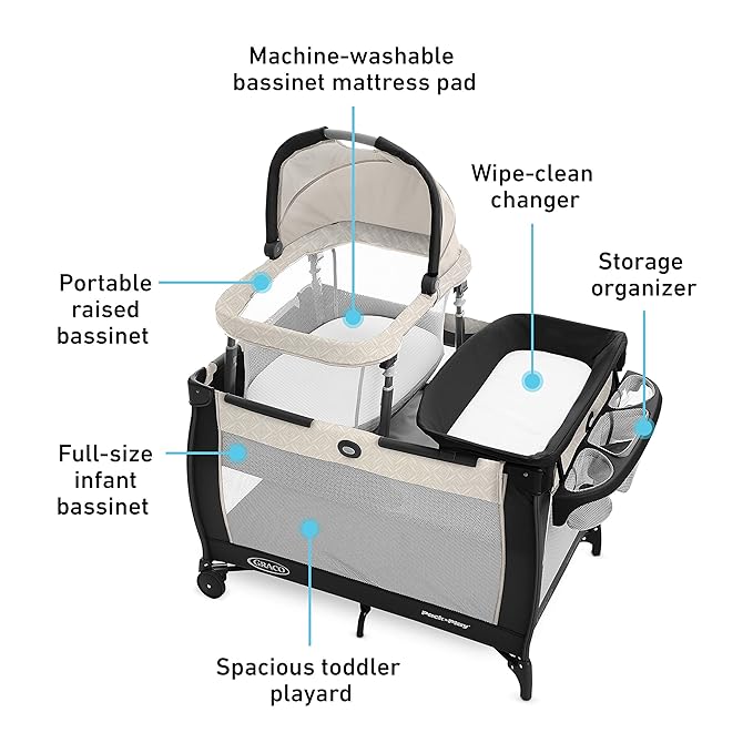 Graco Pack 'n Play Day2Dream Travel Bassinet Playard Features Portable Bassinet Diaper Changer and More (Lo, Lo)