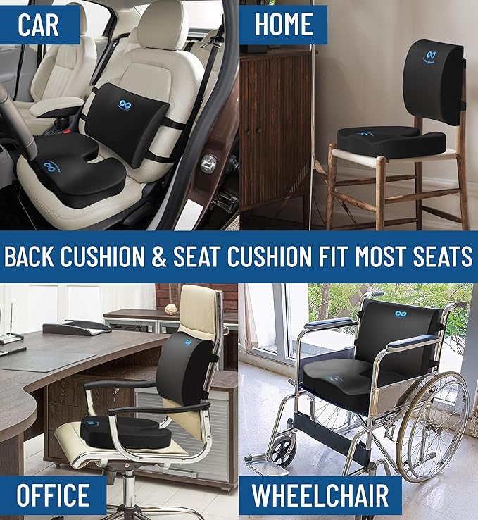 Everlasting Comfort Doctor Recommended Memory Foam Seat Cushion for Office Chairs & Car Seat - Ergonomic Office Desk Accessories for Tailbone Pain Relief, Sciatica & Back Support
