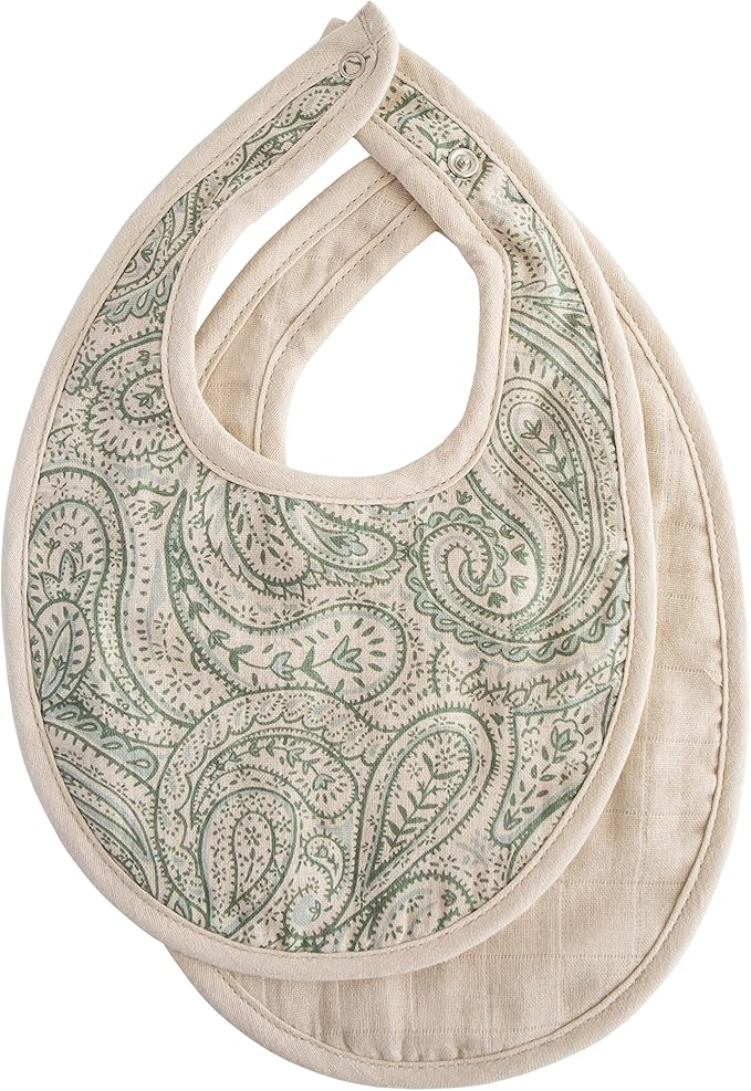 mushie Muslin Baby Bib | Soft Cotton for Infant Drips, Drools & Feedings | Adjustable Fit | 2 Pack