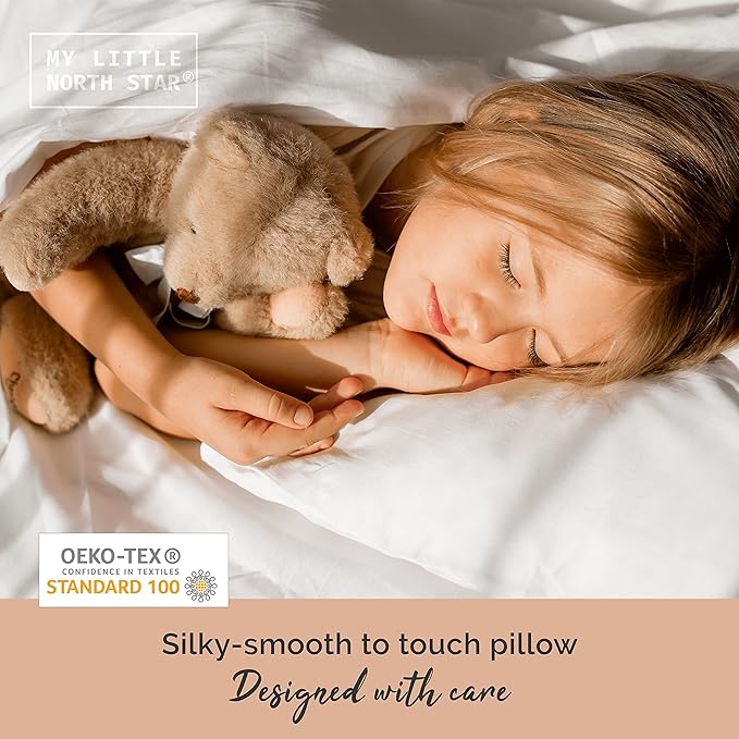 Toddler Pillow with Pillowcase - 13x18 Soft Organic Cotton Toddler Pillow for Sleeping - Washable Nap Pillow - Travel Pillow for Kids - Toddler Sleeping Pillow Toddler Bedding (White)