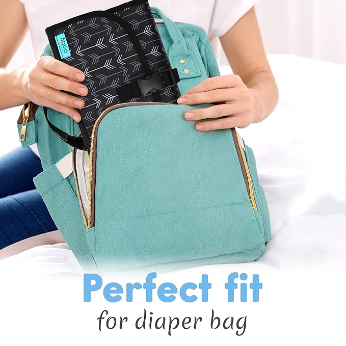 Kopi Baby Portable Diaper Changing Pad - Baby Diaper Changer Travel Bag with Wipes Pocket, Smart Design Portable Changing Mat, Infant Travel Station Kit, Gift for Newborn - Black Arrows, Classic