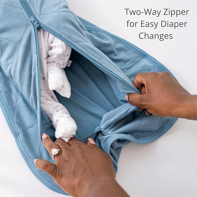Dreamland Baby Bamboo Viscose Swaddle Sleep Sack (0-6 months). 1.0 TOG Ultra Soft Swaddle Blanket w/Built in Band. 97% Viscose, 3% Spandex (Ocean). Mom-Owned US Business, Premium Materials