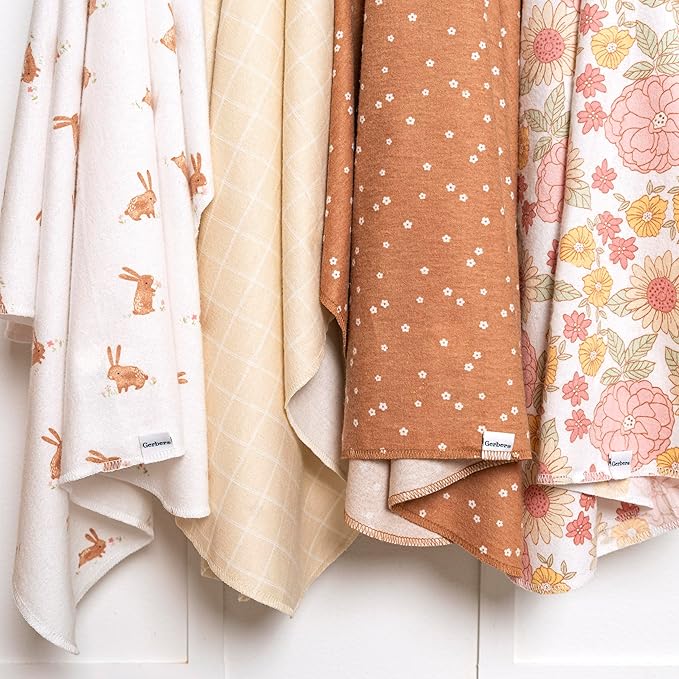 Gerber Unisex Baby 100% Cotton Flannel Receiving Blankets 30x30 Inches (Pack of 4), Retro Floral, One Size
