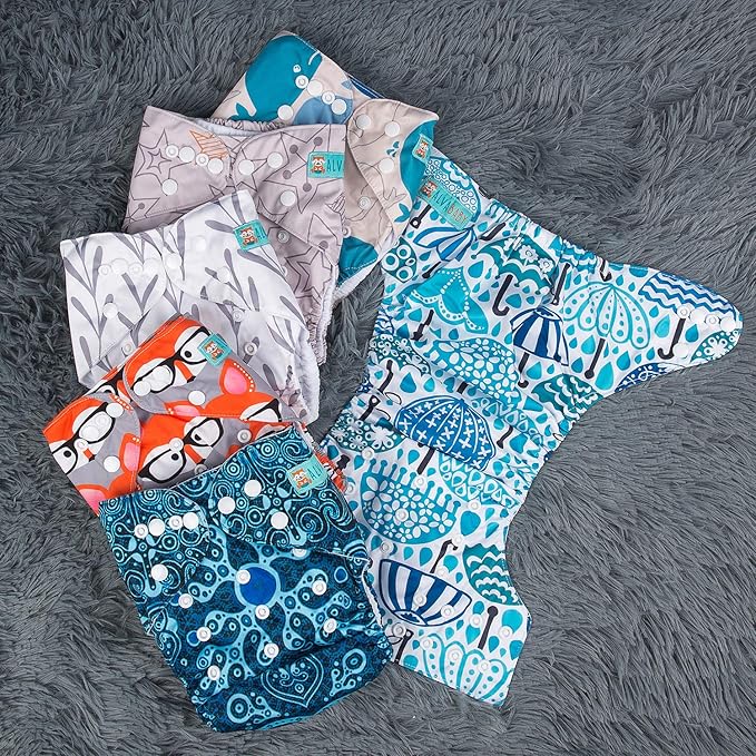 ALVABABY 6 Pack Cloth Diaper with 12 Inserts One Size Adjustable Washable Reusable Diaper Cover for Baby Girls and Boys
