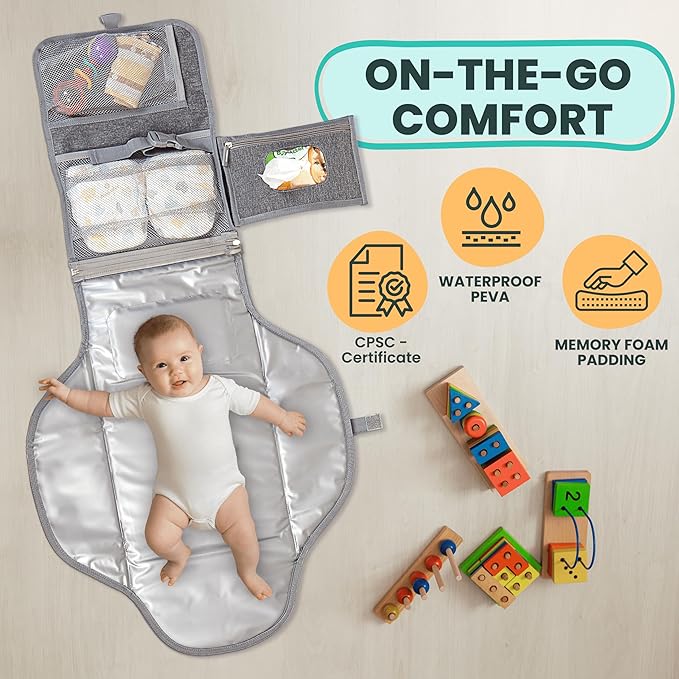 Portable Changing Pad for Baby Shower Gifts & New Mom Gifts, Travel Diaper Changing Pad for Newborn, Large Waterproof Baby Changing Mat, Foldable & Detachable Diaper Changing Station by Pillani