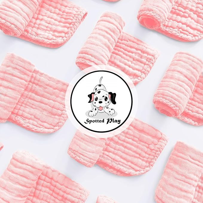Muslin Burp Cloths 100% Cotton Large 20''x10'' Extra Soft and Absorbent Baby Wash Cloths Spit Up Rags - Baby Burping Cloth for Boys Girls Items(12 Pack Pink)