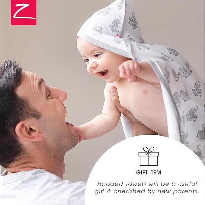 Zutano Hooded Baby Towels, Organic Cotton Baby Bath Towel, Ultra Soft and Absorbent Baby Towel for Newborn and Infant | Girl, Boy, and Unisex Towel Set, Heather Gray Solid, 1-Pack