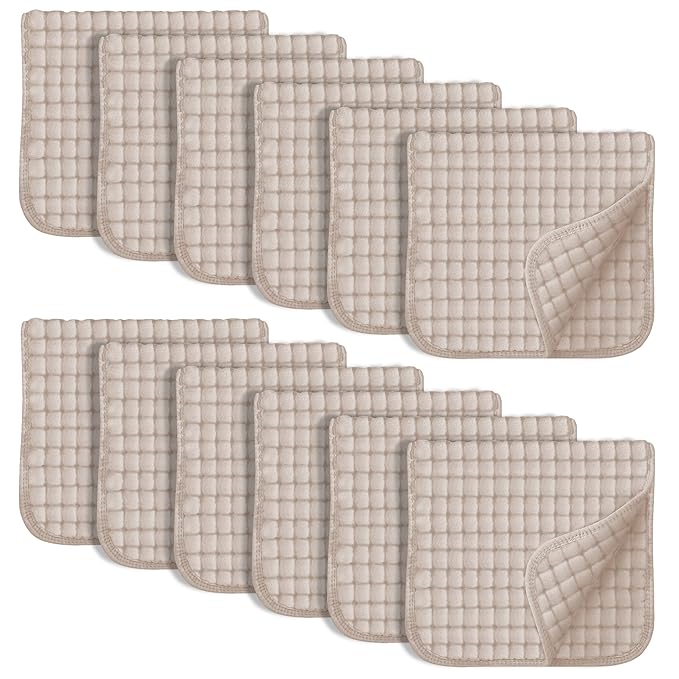 SWEET DOLPHIN 12 Pack Muslin Burp Cloths Large 100% Cotton Hand Washcloths for Baby - Baby Essentials Extra Absorbent and Soft Boys & Girls Milk Spit Up Rags for Newborn Registry - Brown, 20" X10"