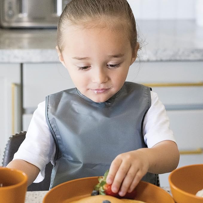 Tiny Twinkle Short Sleeve Apron Baby & Toddler Bib for Boys – Waterproof, Mess-Proof Bibs for Eating & Feeding, Machine Washable, Perfect Holiday Gift (Charcoal, 6–24M)